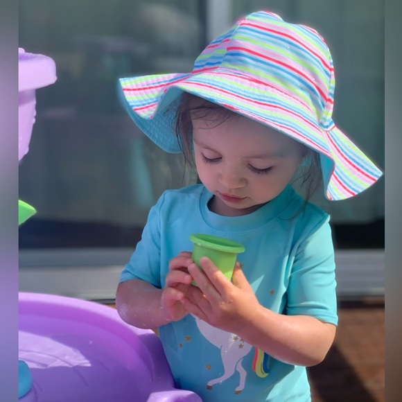 Carter's Kids Multicolor Striped Reversible Swim / Sun Hat | Girls 2-4T - Picture 4 of 5